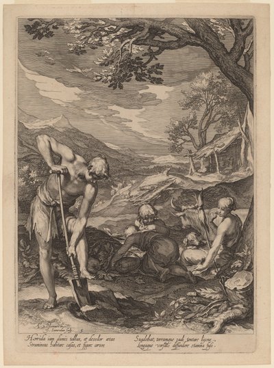 Adam och Eva arbetar av Jan Pietersz Saenredam after Abraham Bloemaert