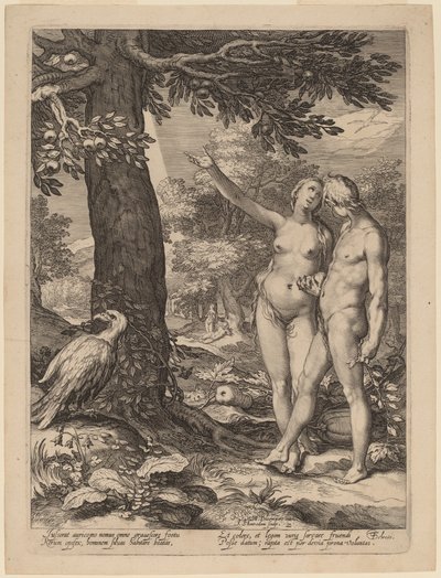 Adam och Eva inför Kunskapens träd av Jan Pietersz Saenredam after Abraham Bloemaert