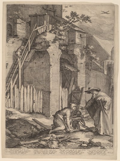 Profeten Elia med änkan från Sarfat av Jan Pietersz Saenredam, after Abraham Bloemaert