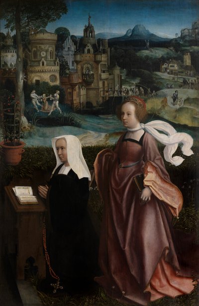 Detalj av donator med Saint Nicholas och donatorns fru med Saint Godeliva, ca 1515-21 (olja på panel) av Jan Provoost
