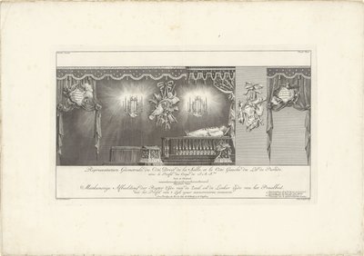 Höger sida av salen med prins William IV:s majestät, 1751 Representation Geometrale du Côte Droit (...) / Meetkonstige Bild av den högra sidan av hallen, och den vänstra sidan av Splendor Bed, med profilen av 