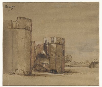 Utsikt över slottet Honingen nära Rotterdam av Jan Ruyscher (attributed to)