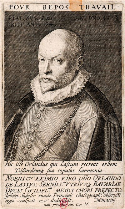 Porträtt av kompositören Orlando di Lasso 1532-1594, 1593. av Jan Sadeler