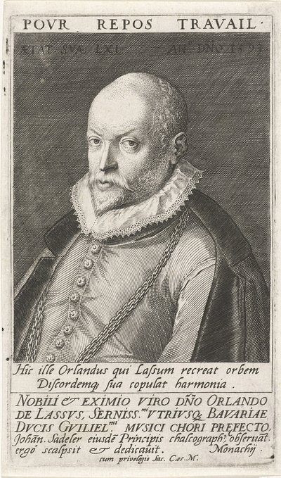 Porträtt av kompositören Orlando di Lasso 1532-1594, 1593 av Jan Sadeler
