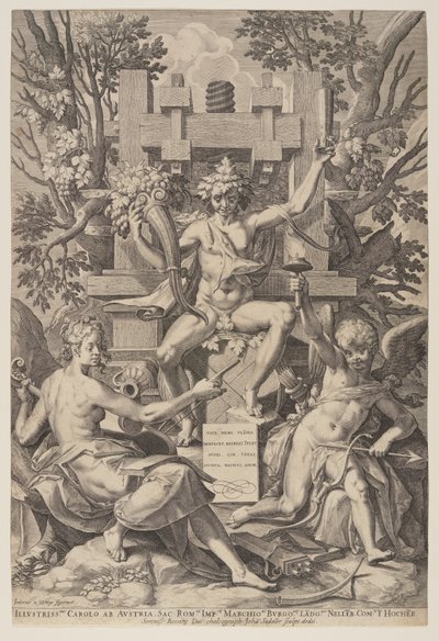 Bacchus sittande på en tunna av Jan Sadeler I