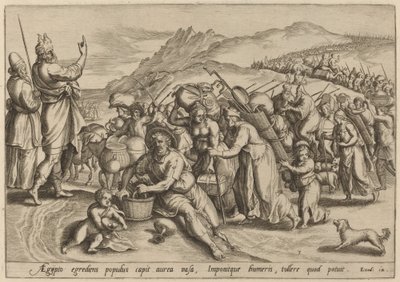 Uttåget ur Egypten av Jan Sadeler I, after Maarten van Cleef