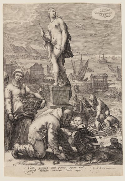 Diana styr över navigering och fiske, från Seven Planetary Gods av Jan Saenredam