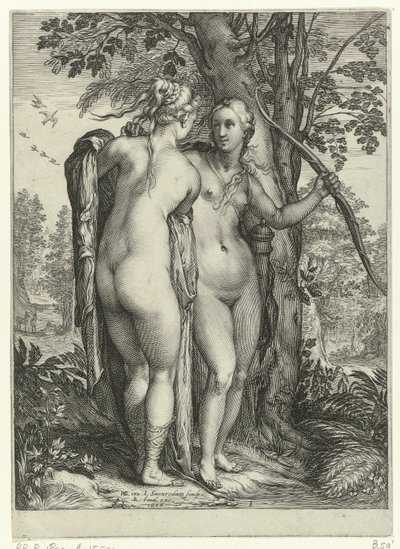 Diana och en nymf framför ett träd Diana och hennes nymfer (serietitel) av Jan Saenredam