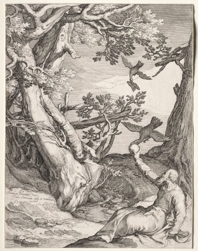 Elia i vildmarken matad av korpar, 1604. av Jan Saenredam