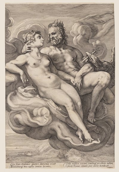 Jupiter och Juno sittande i molnen, från Tre parade gudar och gudinnor av Jan Saenredam
