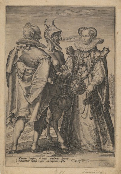 Marriage for Wealth Officiated by the Devil, ca. 1600 av Jan Saenredam