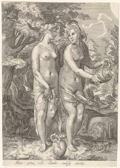 Två av Dianas nymfer vid en ström Diana och hennes nymfer (serietitel) av Jan Saenredam