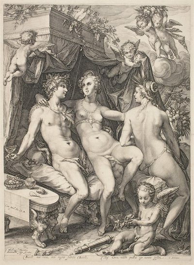 Venus på en soffa mellan Bacchus och Ceres av Jan Saenredam