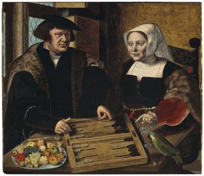 Porträtt av ett par som spelar trictrac av Jan Sanders van Hemessen