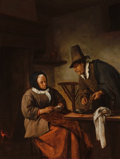 Ett gammalt par som tillagar en varm dryck av Jan Steen