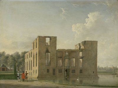 Bakifrån av Berckenrode slott i Heemstede efter branden Berkenrode slott, Heemstede, efter branden 4-5 maj 1747: Bakifrån av Jan Ten Compe