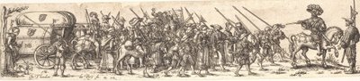 Soldaternas tro, framför en officer till häst av Jan Theodor de Bry