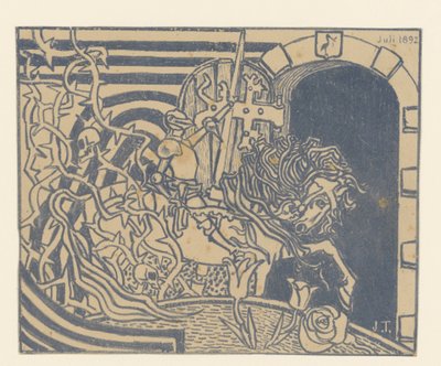 Katalogomslag med riddare till häst av Jan Toorop