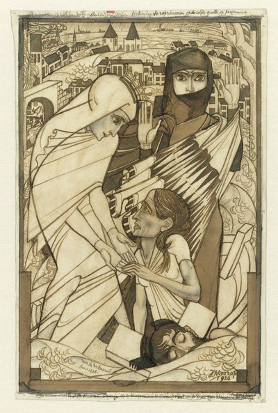 Relief under översvämningen 1926, symboliskt presenterad av Jan Toorop