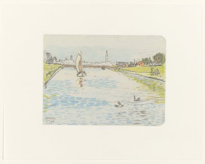 Utsikt över en kanal med ett segelfartyg av Jan Toorop