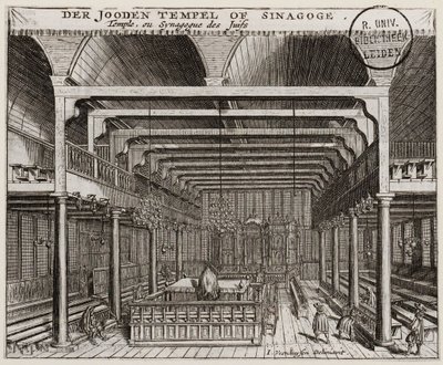 Interiör av den portugisiska synagogan i Amsterdam - Veenhuysen, Jan (aktiv 1656-1685) - Kopparstick - 11,2x13,7 - Leidens universitetsbibliotek av Jan Veenhuysen
