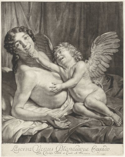 Venus en Amor Lustful Venus och Gentle Cupid (titel på objekt) av Jan Verkolje (I)