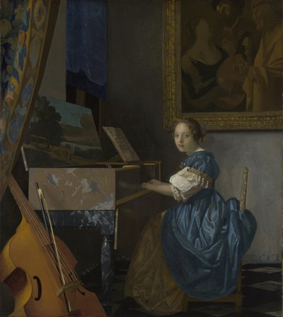 En ung kvinna som sitter på en Virginal, ca. 1670 av Jan Vermeer van Delft
