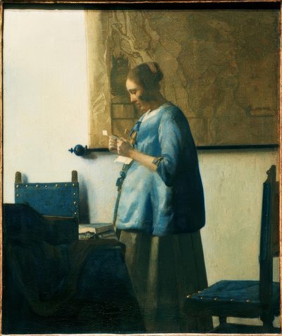 Bokstavsläsare i blått av Jan Vermeer van Delft