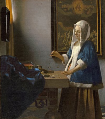 Kvinna som håller en balans av Jan Vermeer van Delft