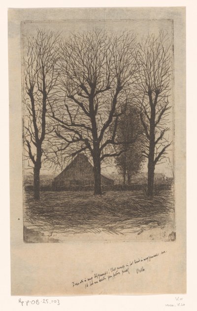 Gård mellan höga träd, Ewijkshoeve av Jan Veth (signed by artist)
