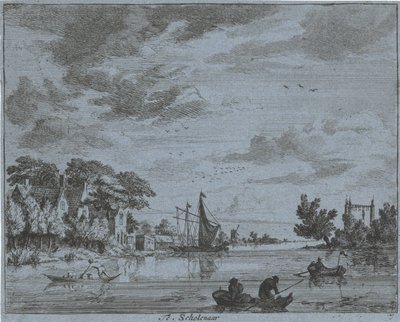 Affärer vid en flod Te, Scholenaar (titel på objekt) Landskap i Haarlem-området (serietitel) Gesigten utanför Haarlem, Gjort av. J.V.V. (serietitel på objekt) av Jan Vincentsz. van der Vinne