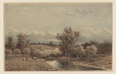 Landskap med flod och kor av Johannes Martinus Vrolijk