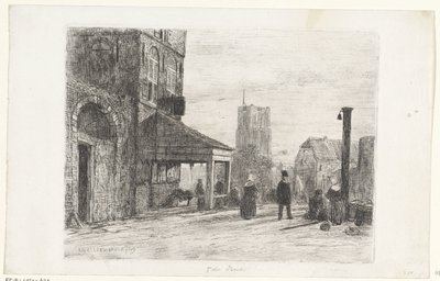 Utsikt över Sankt Martins kyrka i Woudrichem av Jan Weissenbruch