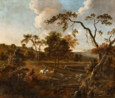 Landskap med böljande kullar och en hjortjakt av Jan Wijnants