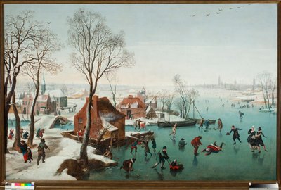December, skridskoåkare på en sjö gele (december, skridskoåkare på en issjö) Målning av Jan Wildens (1586-1653) av Jan Wildens