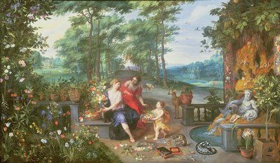 Flora och nymfer i en trädgård av Jan and Balen, Hendrik van Brueghel