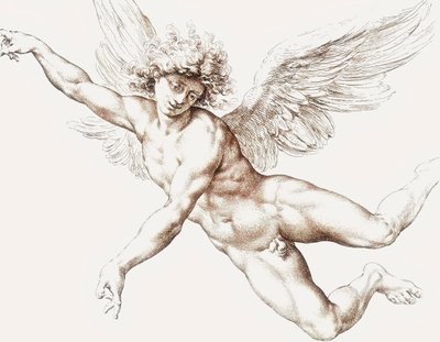 Naken manlig flygande ängel. av Jan de Bisschop