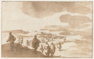 Två skisser av figurer på sanddynerna nära Scheveningen Människor i sanddynerna i Scheveningen av Jan de Bisschop