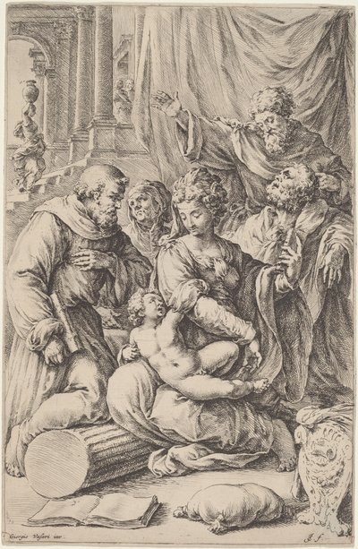 Helig familj med heliga av Jan de Bisschop, after Giorgio Vasari