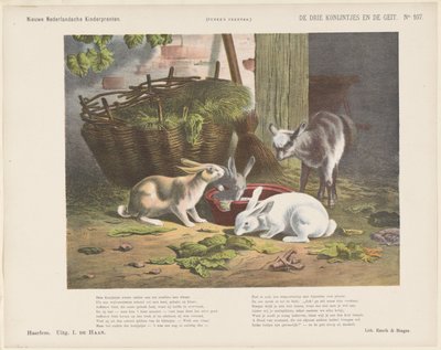 De tre kaninerna och geten (titel på objektet) Nya holländska barntryck (serietitel på objekt) Funkes tryck (serietitel på objekt) av Jan de Haan