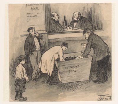 Before Restaurant Royal - Haag, februari 1896 (titel på objekt) av Jan de Waardt (signed by artist)