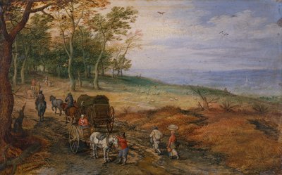 Ett skogslandskap med resenärer (olja på koppar) av Jan the Elder Brueghel