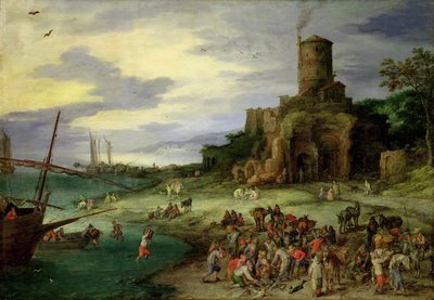 Fiskare på stranden av Jan the Elder Brueghel