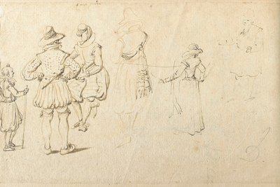 Fem figurer sedda bakifrån, och ytterligare en figur av Jan the Elder Brueghel