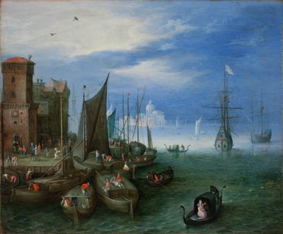 Hamnscenen i Venedig (olja på koppar) av Jan the Elder Brueghel