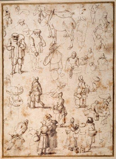 Studier av bönder från livet (penna och bläck med tvätt på papper) av Jan the Elder Brueghel