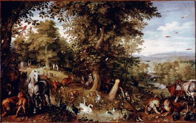 Det eviga paradiset Alla skapelsens djur representerade i par. Målning av Jan Bruegel (eller Breugel eller Brueghel eller Breughel) den tidigare känd som Bruegel de Velours (1568-1625) Rom Galleria Doria Pamphilj av Jan the Elder Brueghel