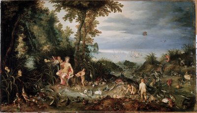 De fyra elementen: allegori av vatten (olja på panel av Jan the Elder Brueghel