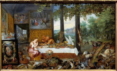 Smaken. Allegori om de fem sinnena Målning av Jan I Brueghel Dit De Velours (1568-1625) Ec. Flam av Jan the Elder Brueghel