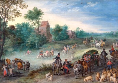 Resenärer på landsväg, med boskap och grisar av Jan the Elder Brueghel